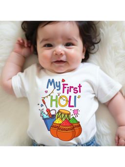 KNITROOT - Cotton Knit Holi Theme My First Holi Printed T-Shirt - White