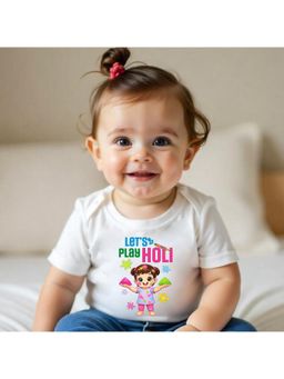 KNITROOT - Cotton Knit Holi Theme Let'S Play Holi Printed T-Shirt - White