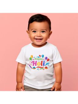 KNITROOT - Cotton Knit Holi Theme Happy Holi Printed T-Shirt - White