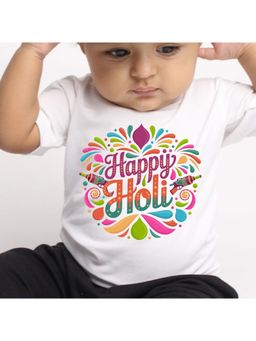 KNITROOT - Cotton Knit Holi Theme Happy Holi Printed T-Shirt - White