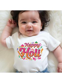 KNITROOT - Cotton Knit Holi Theme Happy Holi Printed T-Shirt - White
