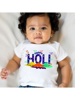 KNITROOT - Cotton Knit Holi Theme Happy Holi Printed T-Shirt - White