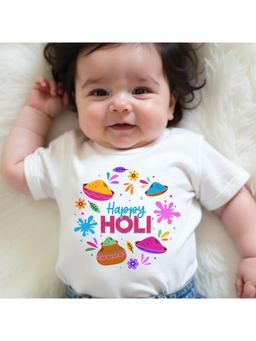 KNITROOT - Cotton Knit Holi Theme Happy Holi Printed T-Shirt - White