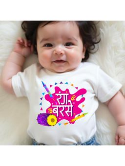 KNITROOT - Cotton Knit Holi Theme Rang Barse Printed T-Shirt - White