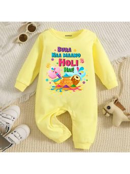 KNITROOT - Cotton Knit Holi Theme Bura Naa Maano Holi! Printed Romper - Yellow
