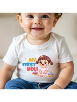 KNITROOT - Cotton Knit Holi Theme My First Holi Printed T-Shirt - White