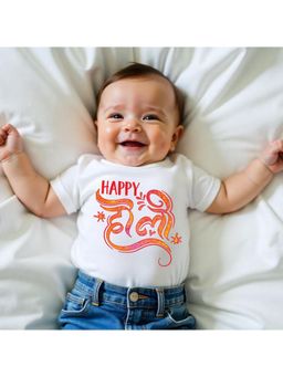 KNITROOT - Cotton Knit Holi Theme Happy Holi Printed T-Shirt - White