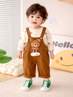 Little Surprise Box - Cream Baseball Bear Dungaree with T-Shirt