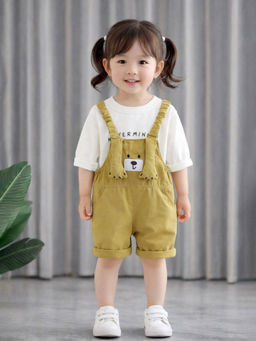 Little Surprise Box - 3D Green Bear Hanging Legs Dungaree with T-Shirt