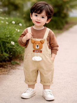 Little Surprise Box - Khaki Baseball Bear Dungaree with T-Shirt