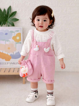 Little Surprise Box - Pastel Pink Duck Dungaree with Frill T-Shirt and Sling Bag