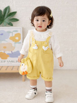 Little Surprise Box - Yellow Duck Dungaree with White Frill T-Shirt and Sling Bag