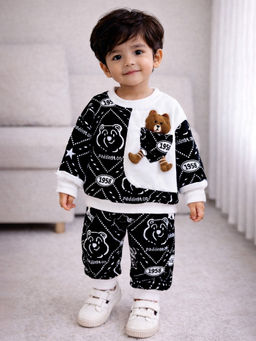 Little Surprise Box - Black and White Dotted Teddy Sweatshirt and Jogger