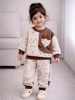 Little Surprise Box - Cream and Brown Dotted Teddy Sweatshirt and Jogger