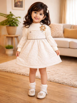 Little Surprise Box - Cream Quilted Pinafore Dress with Inner Top For Girls