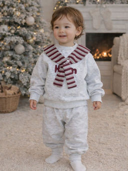 Little Surprise Box - Grey Sweatshirt and Joggers Styled Up with Muffler For Kids