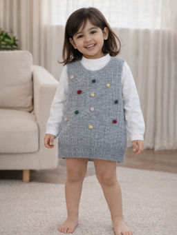 Little Surprise Box - Colorful Pom-Pom Grey Winter Top with Dress