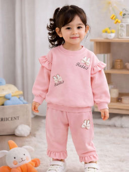 Little Surprise Box - Pink Ruffle Shoulder Tracksuit Set For Kids