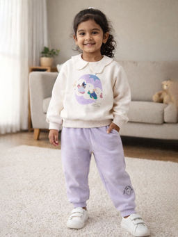 Little Surprise Box - Beige and Purple Strawberry Print Sweatshirt and Jogger
