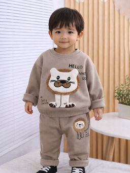 Little Surprise Box - 3D Tassled Lion Face Sweatshirt and Jogger - Brown