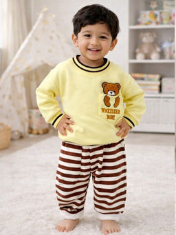Little Surprise Box - Yellow and Brown Pocket Bear Fleece Winter Tracksuit Set For Kids