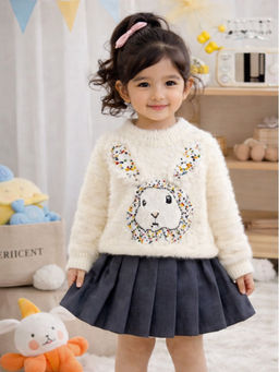 Little Surprise Box - Cream Big Bunny Faux-Fur Sweatshirt and Skirt Winterwear
