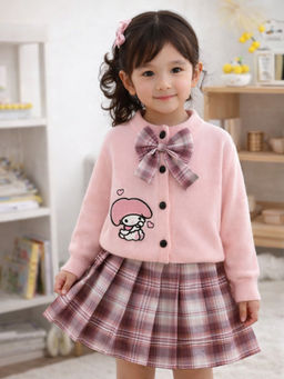 Little Surprise Box - Pink Lil Bow Cardigan and Checked Skirt Winterwear