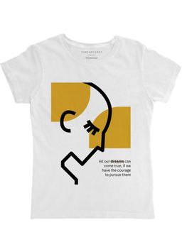 THREADCURRY - Quotes Girls White Printed Crew Neck T-shirt