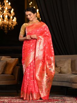 Beatitude - Pink Soft Woven Paithani Saree with Unstitched Blouse
