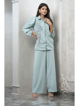 Label Swish - Bloom Sea Green Gathered Sleeve Abstract Embellished Co-Ord (Set of 2)