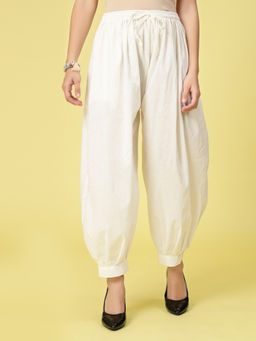 Clora Creation - Off-White Solid Cotton Afghani Salwar