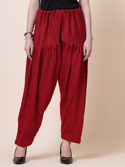 Clora Creation - Maroon Solid Semi Patiala Woolen Salwar