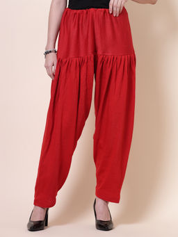 Clora Creation - Red Solid Semi Patiala Woolen Salwar