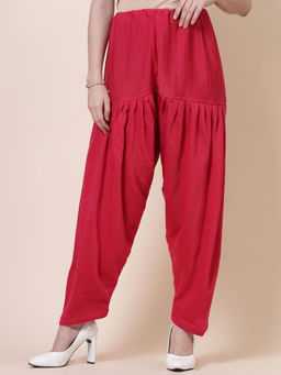 Clora Creation - Magenta Solid Semi Patiala Woolen Salwar