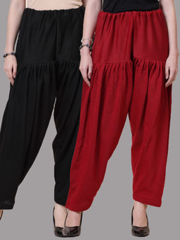 Clora Creation - Black & Maroon Solid Woolen Salwar (Pack Of 2)