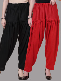 Clora Creation - Black & Red Solid Woolen Salwar (Pack Of 2)