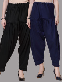 Clora Creation - Black & Navy Blue Solid Woolen Salwar (Pack Of 2)