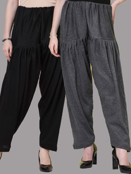 Clora Creation - Black & Grey Solid Woolen Salwar (Pack Of 2)