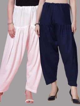 Clora Creation - White & Navy Blue Solid Woolen Salwar (Pack Of 2)