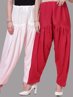 Clora Creation - White & Magenta Solid Woolen Salwar (Pack Of 2)