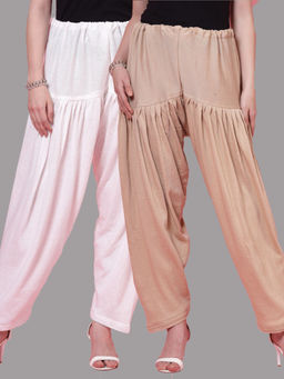 Clora Creation - White & Fawn Solid Woolen Salwar (Pack Of 2)