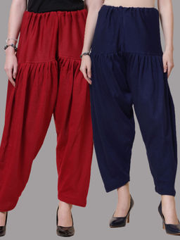 Clora Creation - Maroon & Navy Blue Solid Woolen Salwar (Pack Of 2)