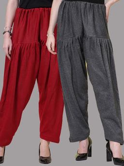 Clora Creation - Maroon & Grey Solid Woolen Salwar (Pack Of 2)