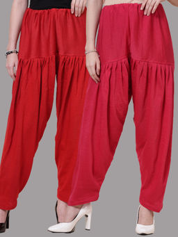 Clora Creation - Red & Magenta Solid Woolen Salwar (Pack Of 2)