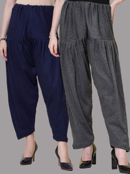 Clora Creation - Navy Blue & Grey Solid Woolen Salwar (Pack Of 2)