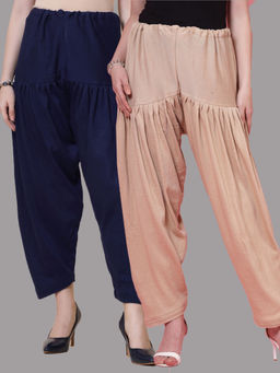 Clora Creation - Navy Blue & Fawn Solid Woolen Salwar (Pack Of 2)