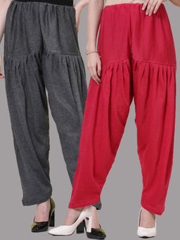 Clora Creation - Grey & Magenta Solid Woolen Salwar (Pack Of 2)