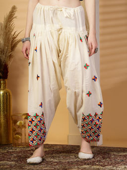 Clora Creation - Cream Embroidery Cotton Phulkari Salwar