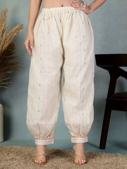 Clora Creation - Women Off-White Ikat Print Loose Fit Afghani Salwar