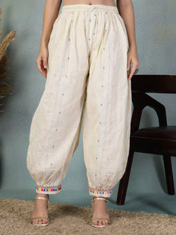 Clora Creation - Women Off-White Ikat Print Loose Fit Afghani Salwar